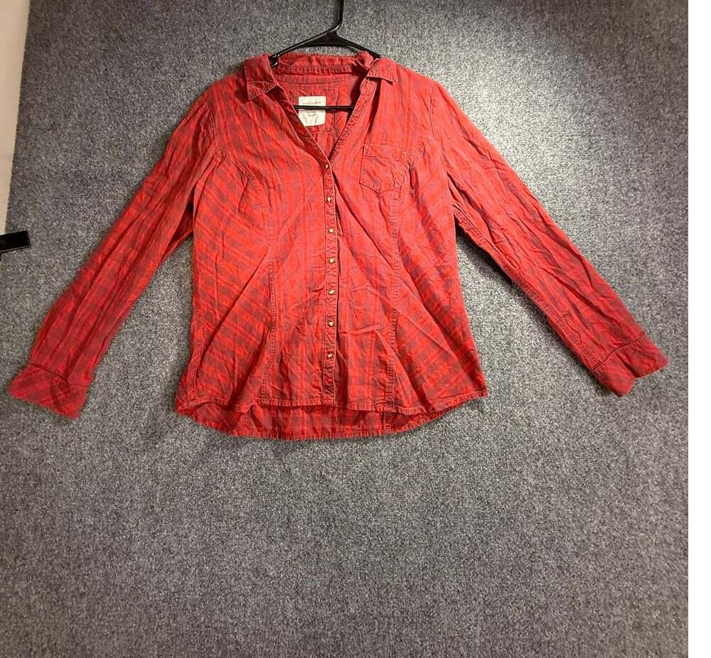 Sonoma Life + Style Women's Red Plaid Western Pearl Snap Flannel Shirt Size L